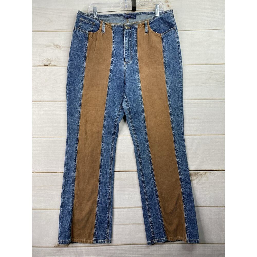 Vtg The Blues Womens Jeans Sz 16 Blue Denim & Corduroy Wide Leg High Rise Retro
